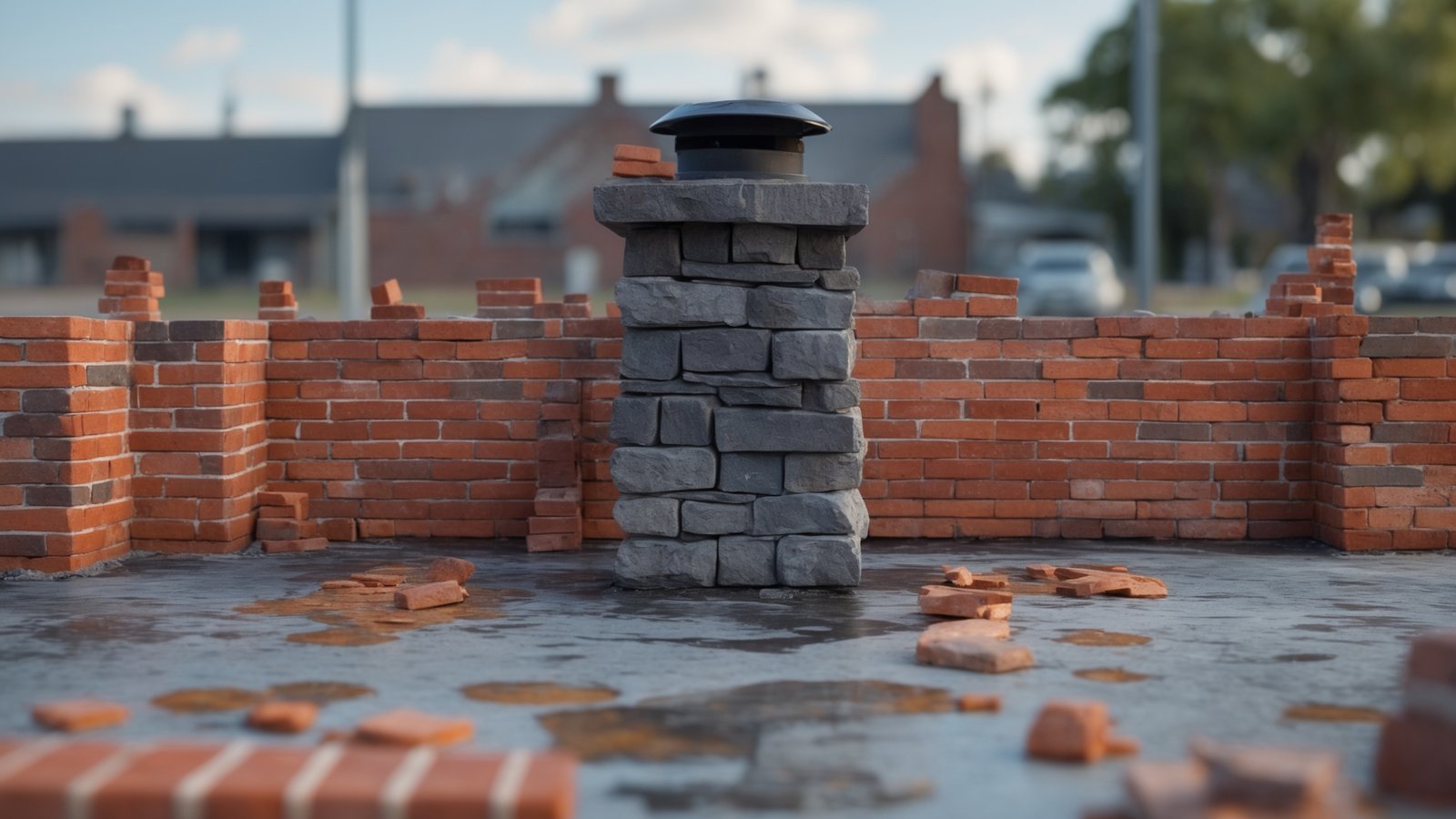 Completed chimney repair and restoration project on Chesterfield home