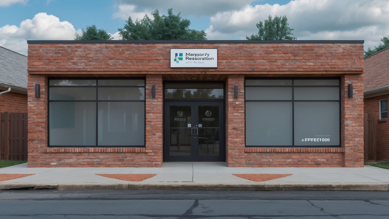 Completed masonry restoration project showing restored brick wall and tuckpointing