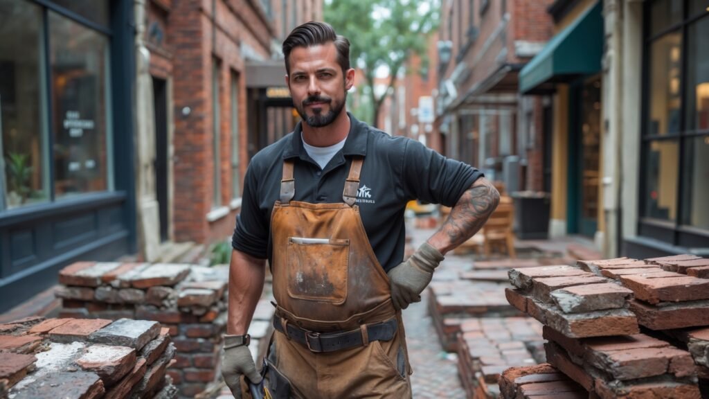 Professional mason repairing brick mortar joints on St. Louis area home