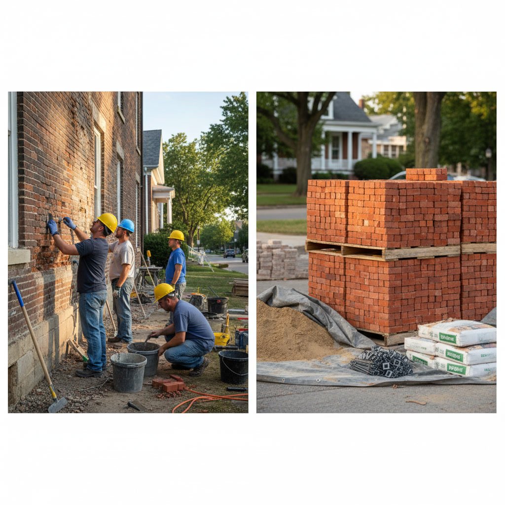 Close-up of deteriorated brick mortar joints needing restoration in Manchester Missouri
