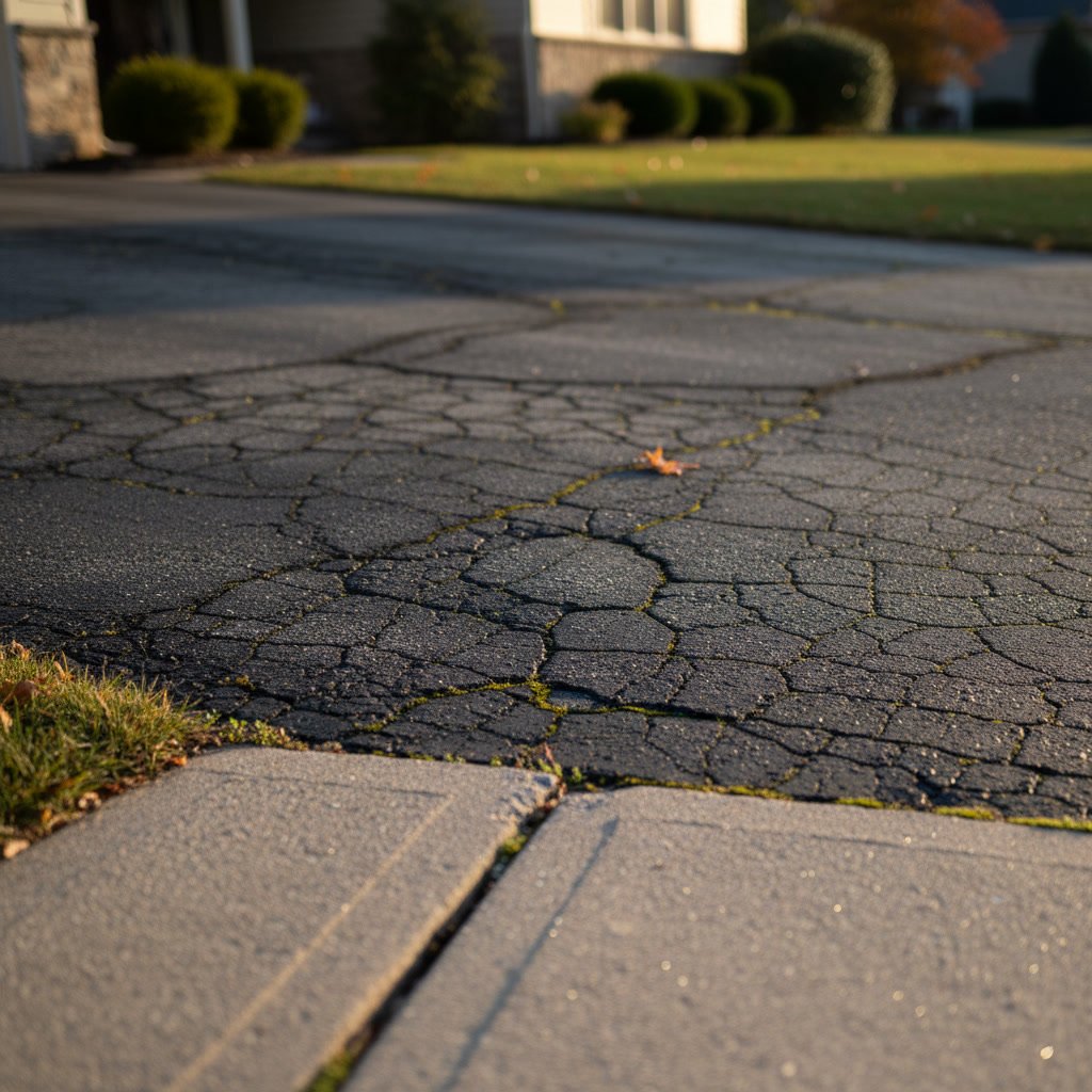 Residential driveway showing comparison between sealed and unsealed sections