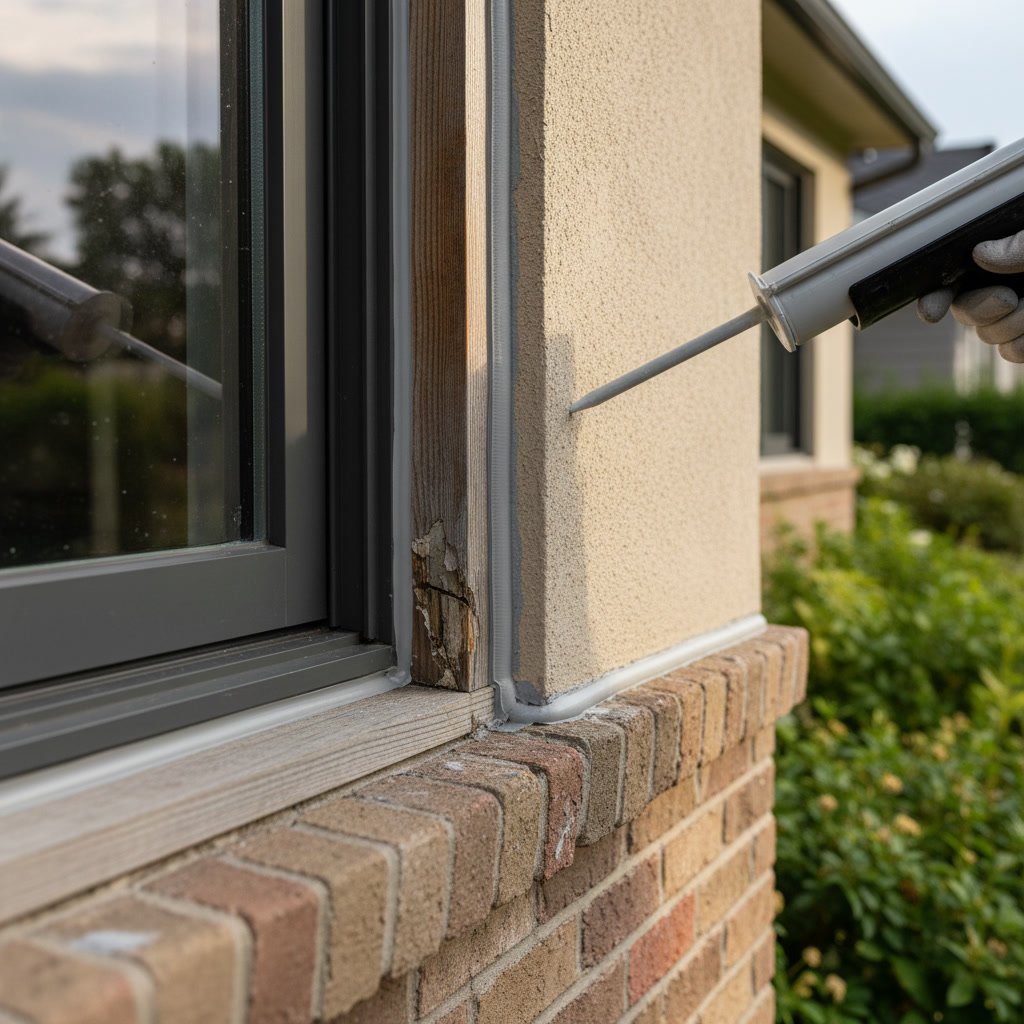 Professional caulking exterior window to prevent water damage
