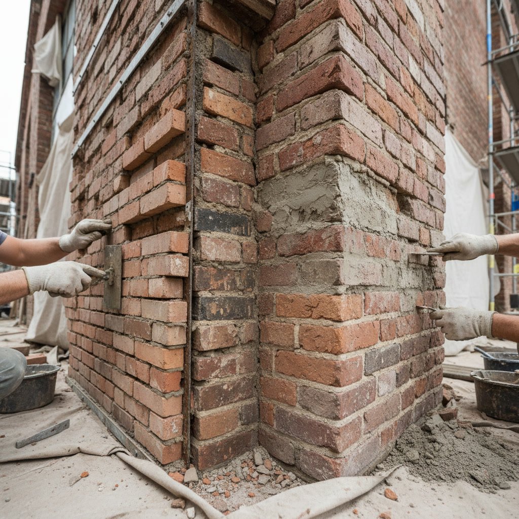 Brick veneer and solid brick wall comparison showing construction differences