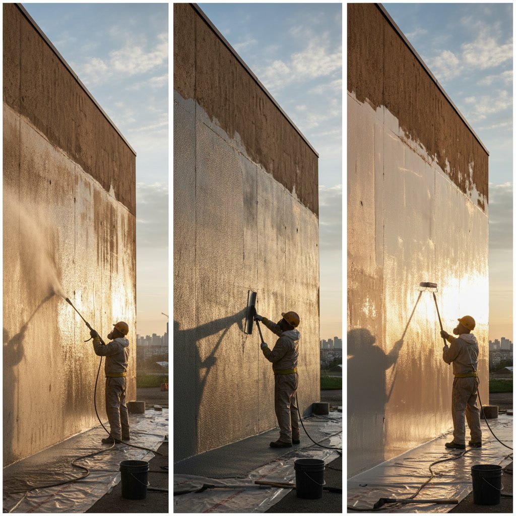 Professional weatherproofing application on brick masonry exterior showing expert technique and quality materi