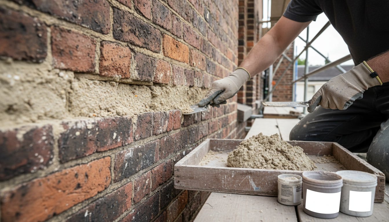 Mason mixing custom mortar to match historic brick color and composition